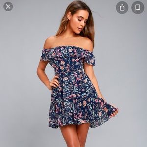 Lulus Blue Floral Off The Shoulder Mini Dress